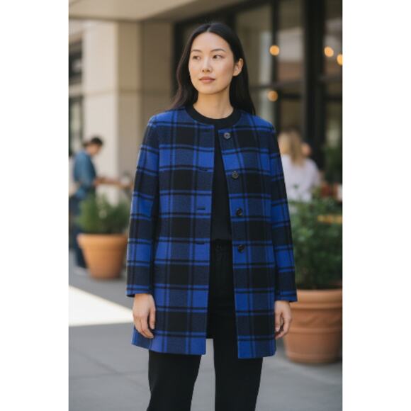 Talbots blue black buffalo plaid fleece reversible jacket blazer sz medium - Picture 2 of 7